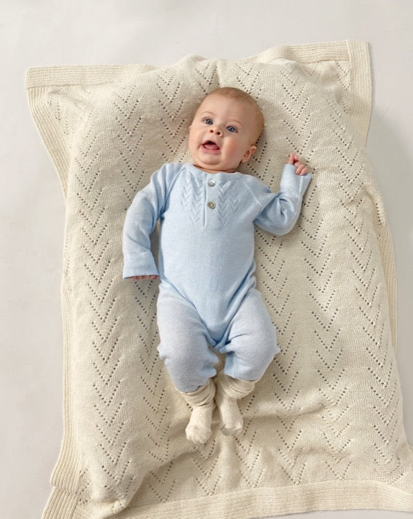 Pointelle baby alpaca luxury blanket - 100x70 cm - Cream